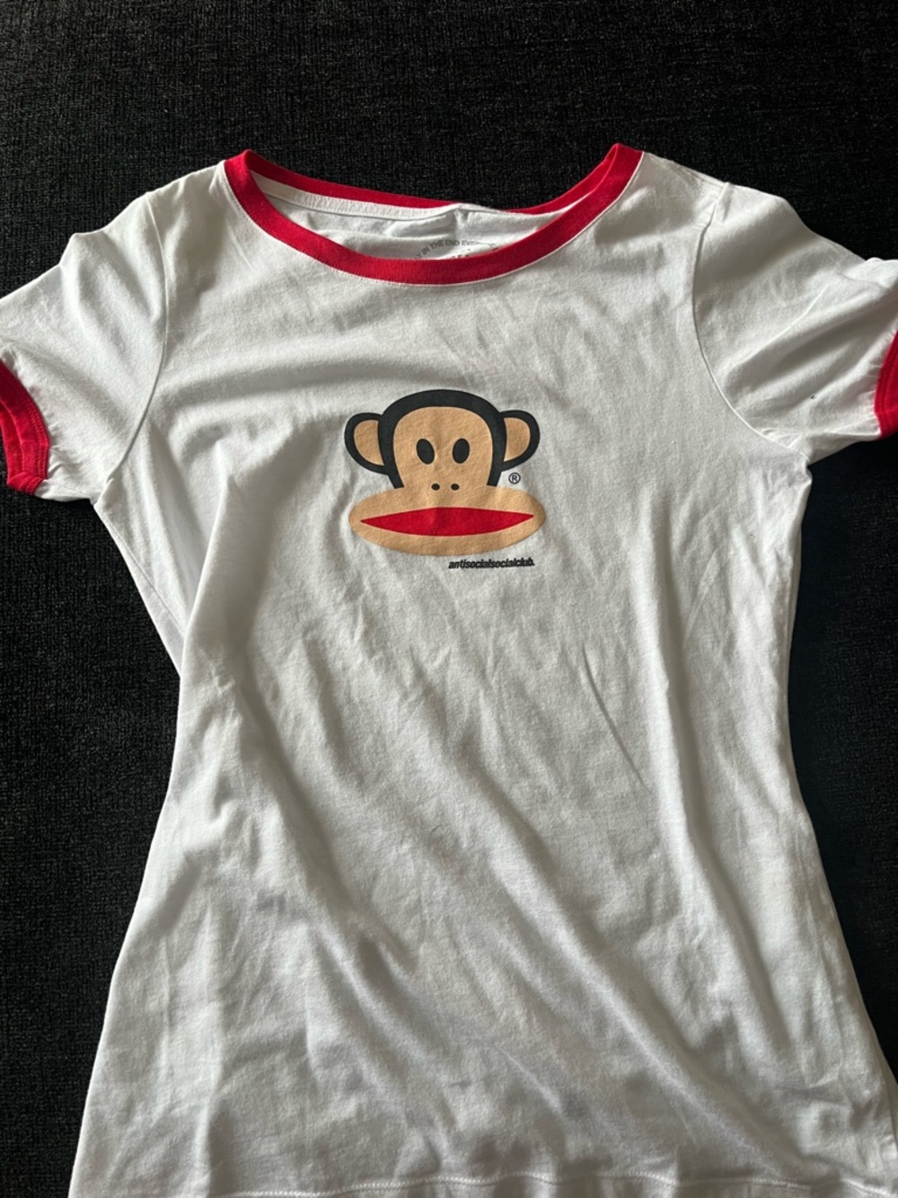 Anti Social Social Club White Tee with Red Trim and Monkey Graphic